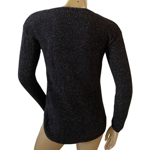 ANA Womens Size XS Black Sparkly Gold Long Sleeve Pullover V Neck Sweater - Picture 5 of 8